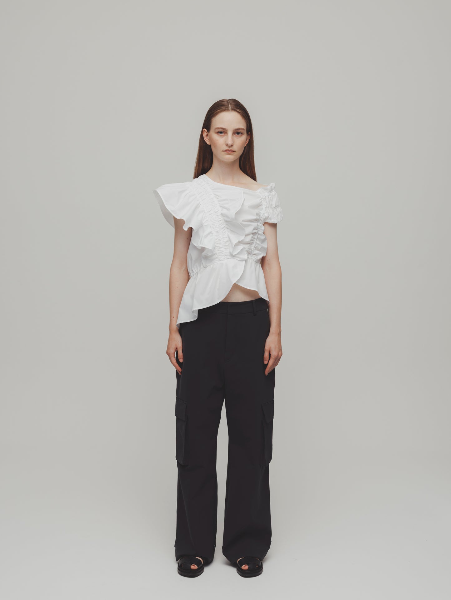 GATHER ONE SHOULDER TOPS/WHITE