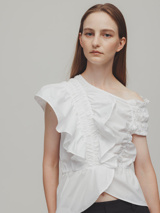 GATHER ONE SHOULDER TOPS/WHITE