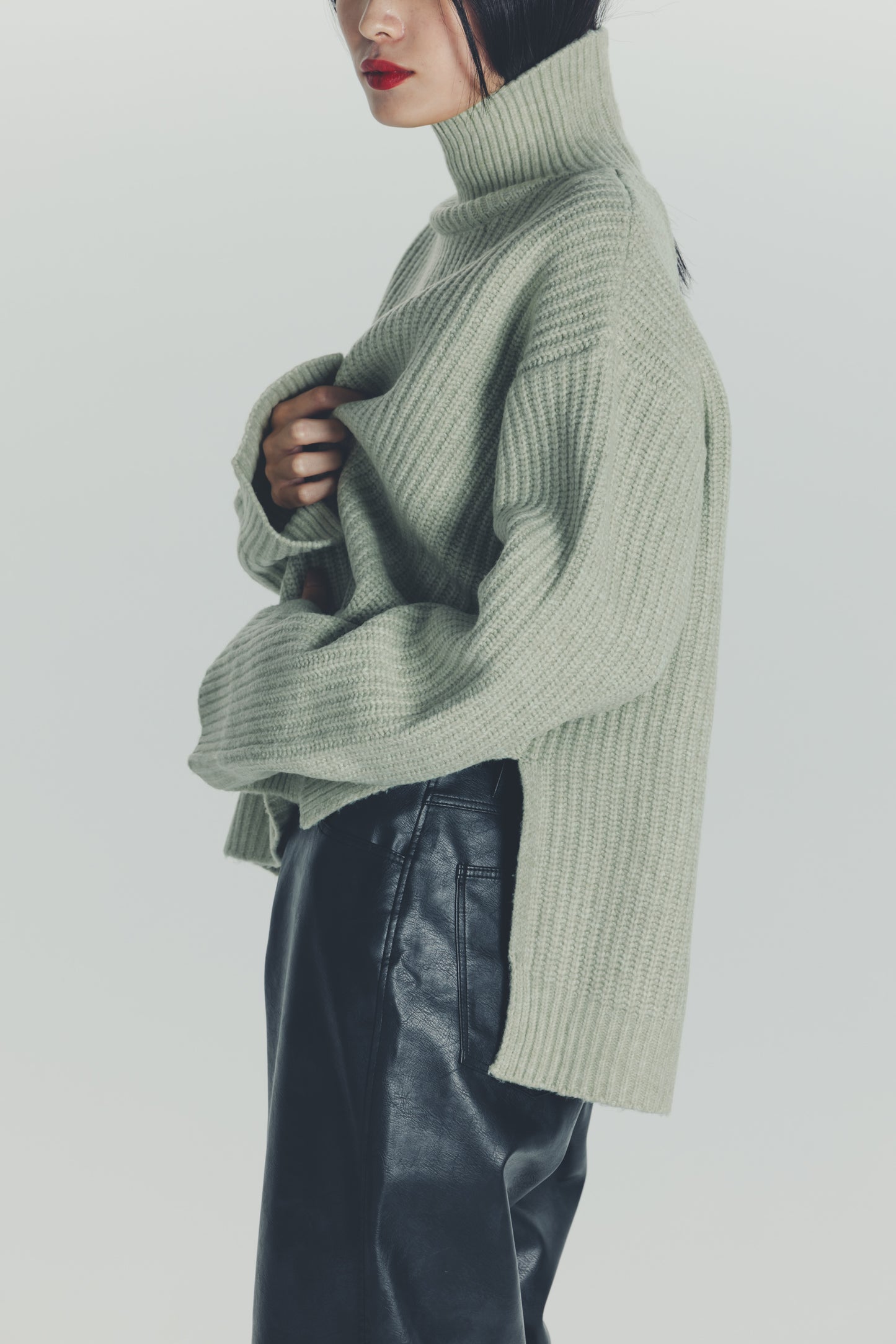 BACK OPEN KNIT/GREEN