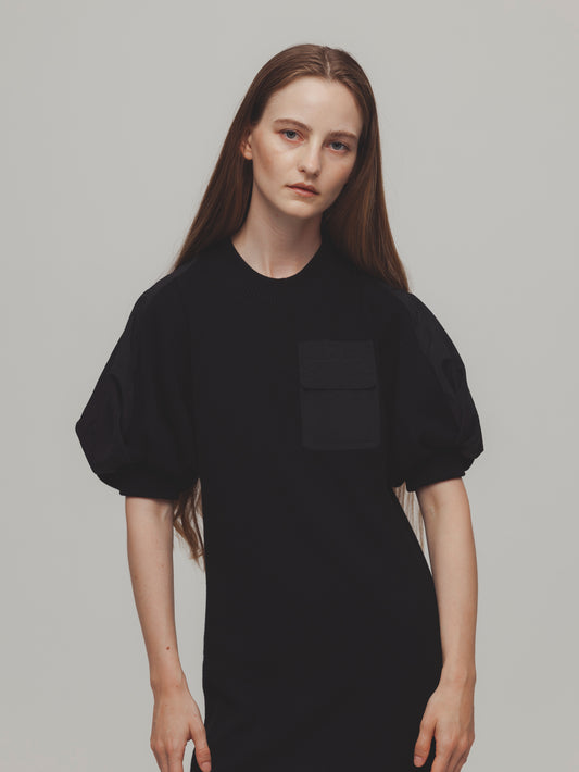 KNIT DOKING DRESS/BLACK
