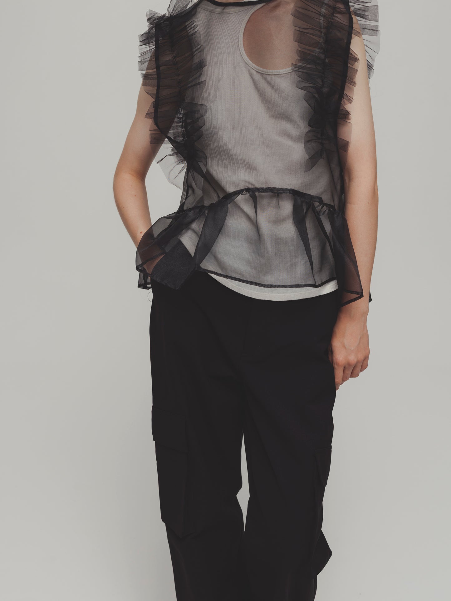 LAYERED ORGANDY TOPS/BLACK