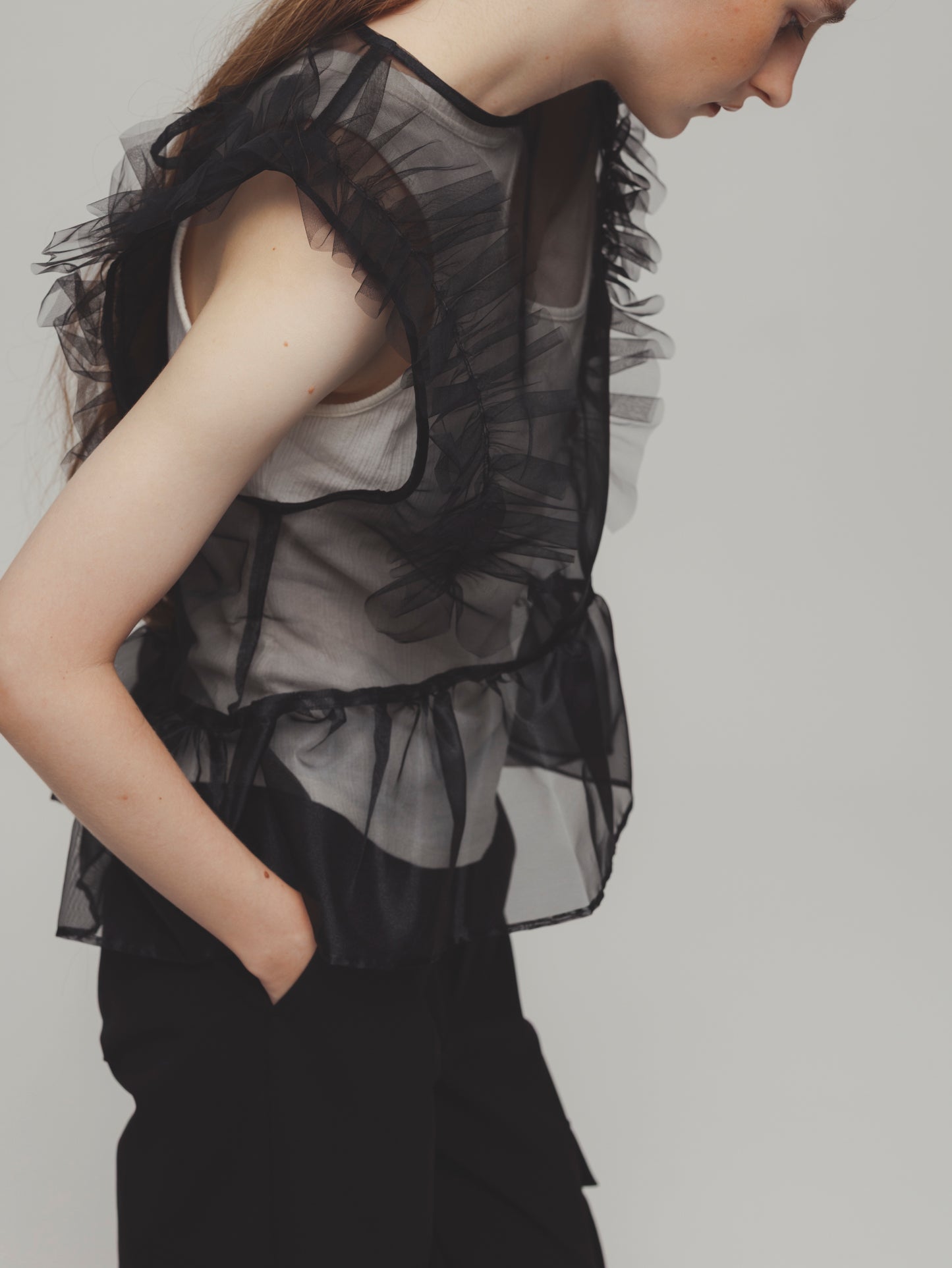 LAYERED ORGANDY TOPS/BLACK