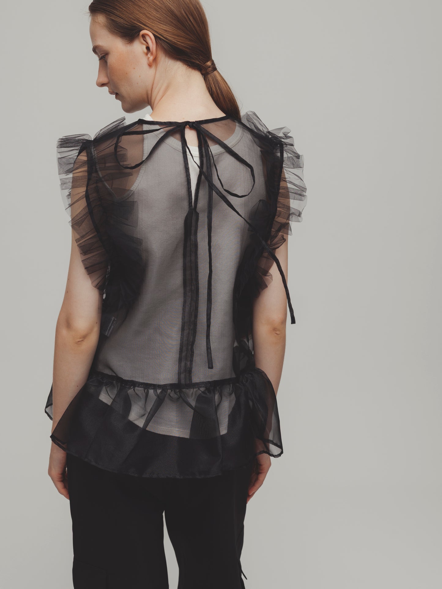 LAYERED ORGANDY TOPS/BLACK