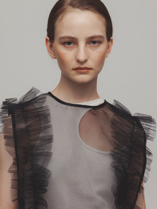 LAYERED ORGANDY TOPS/BLACK