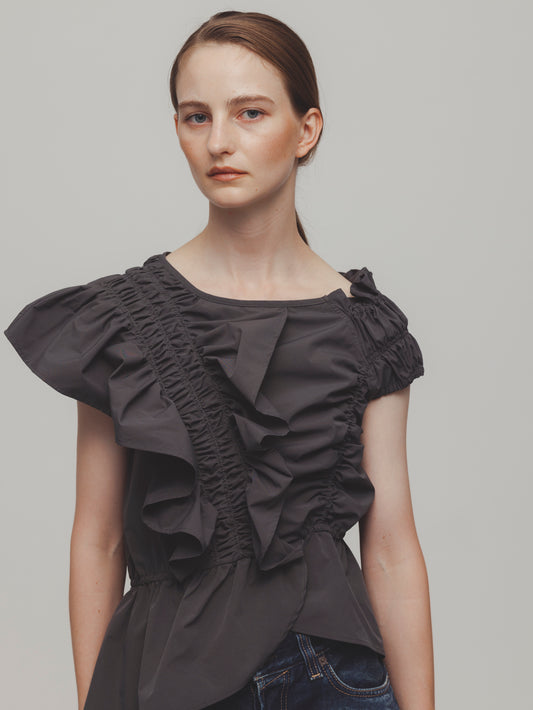 GATHER ONE SHOULDER TOPS/GRAY