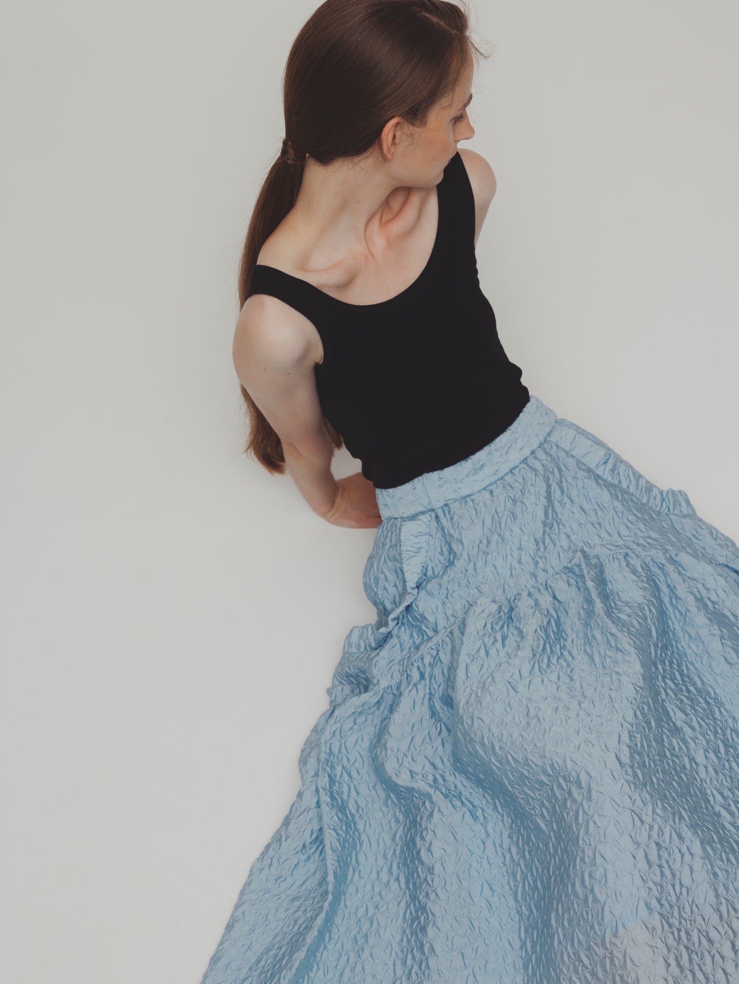 RUFFLE GATHERD SKIRT/BLUE