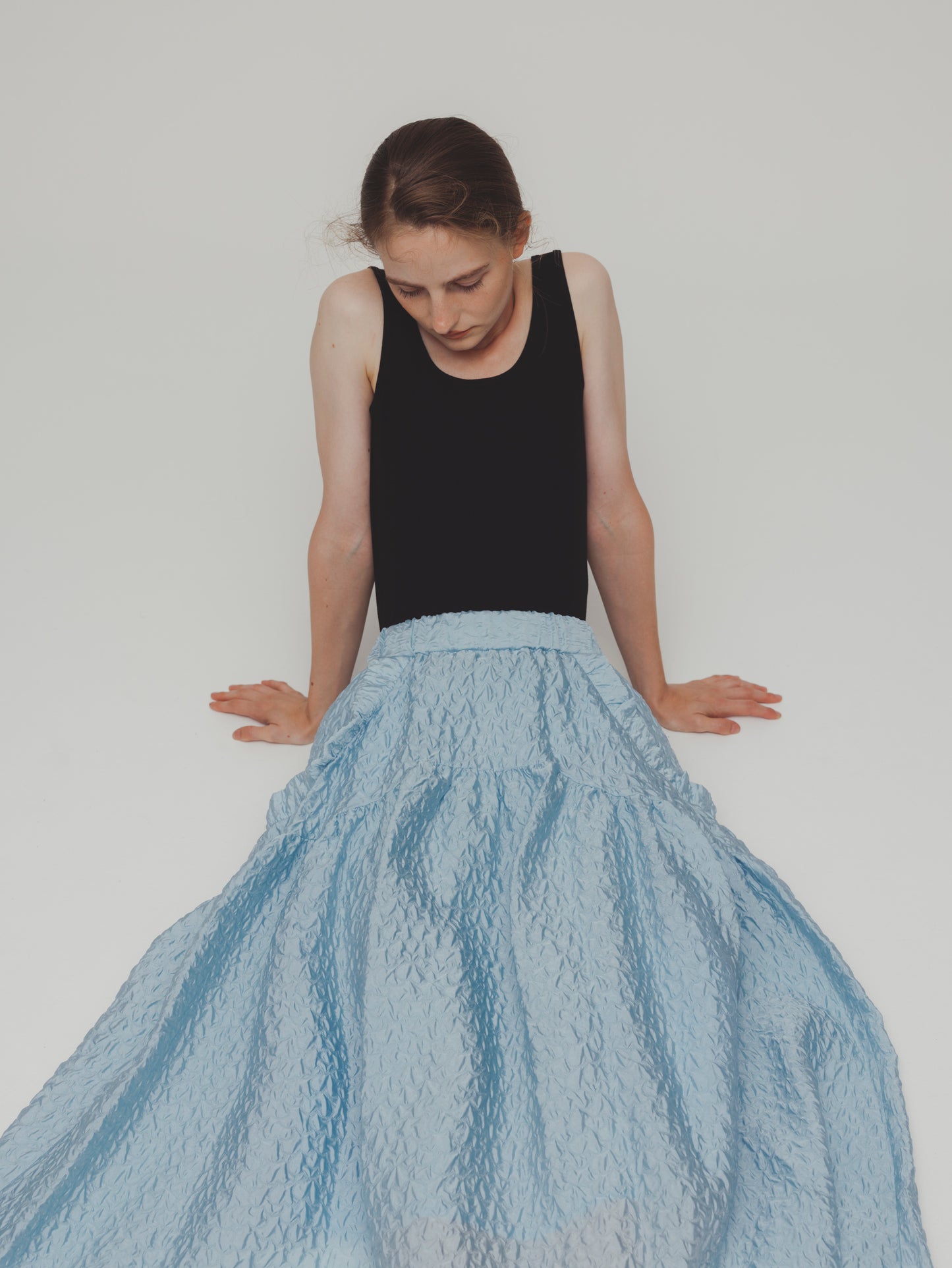 RUFFLE GATHERD SKIRT/BLUE