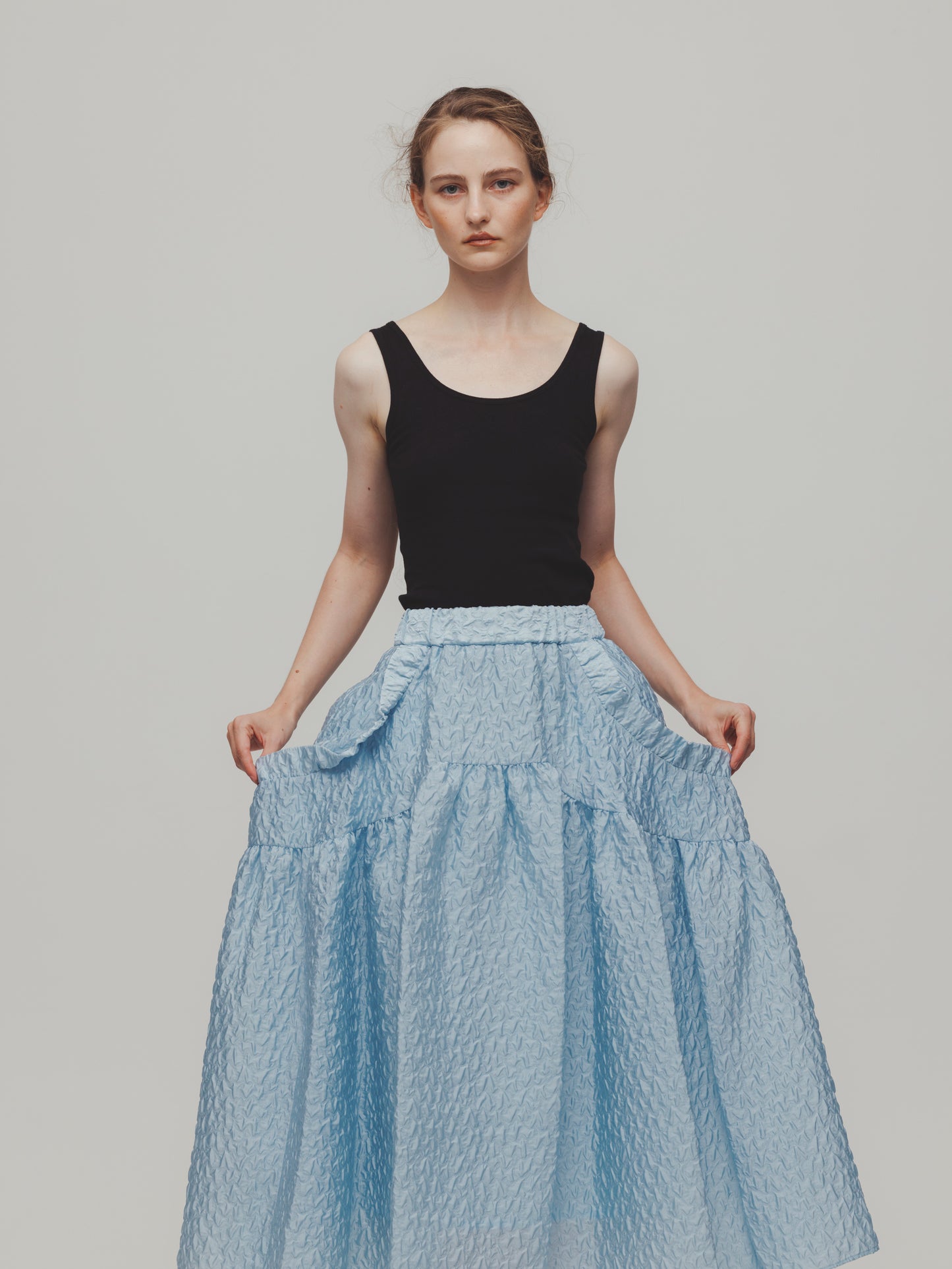 RUFFLE GATHERD SKIRT/BLUE
