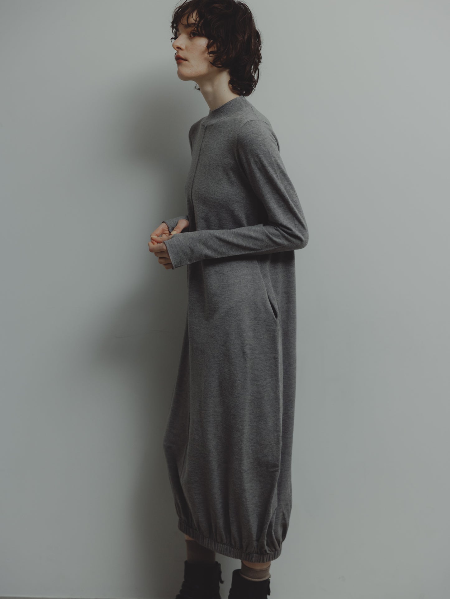 BALLOON KNIT DRESS/GRAY