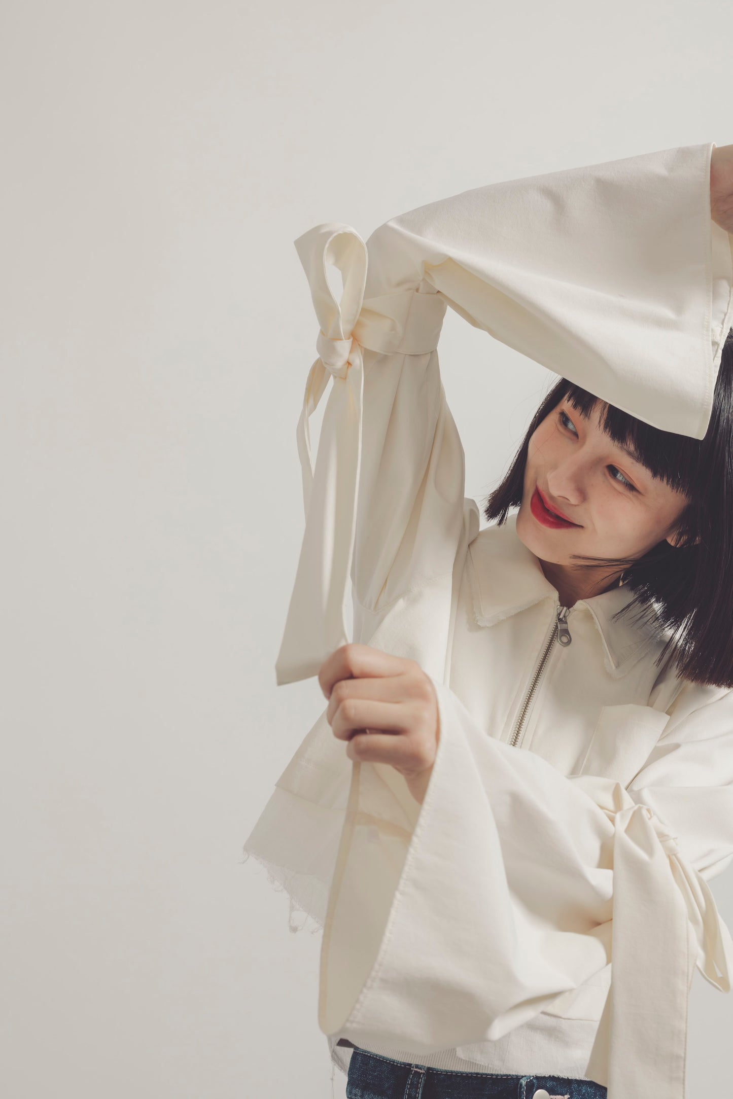 SHORT ZIPPER SHIRT/WHITE