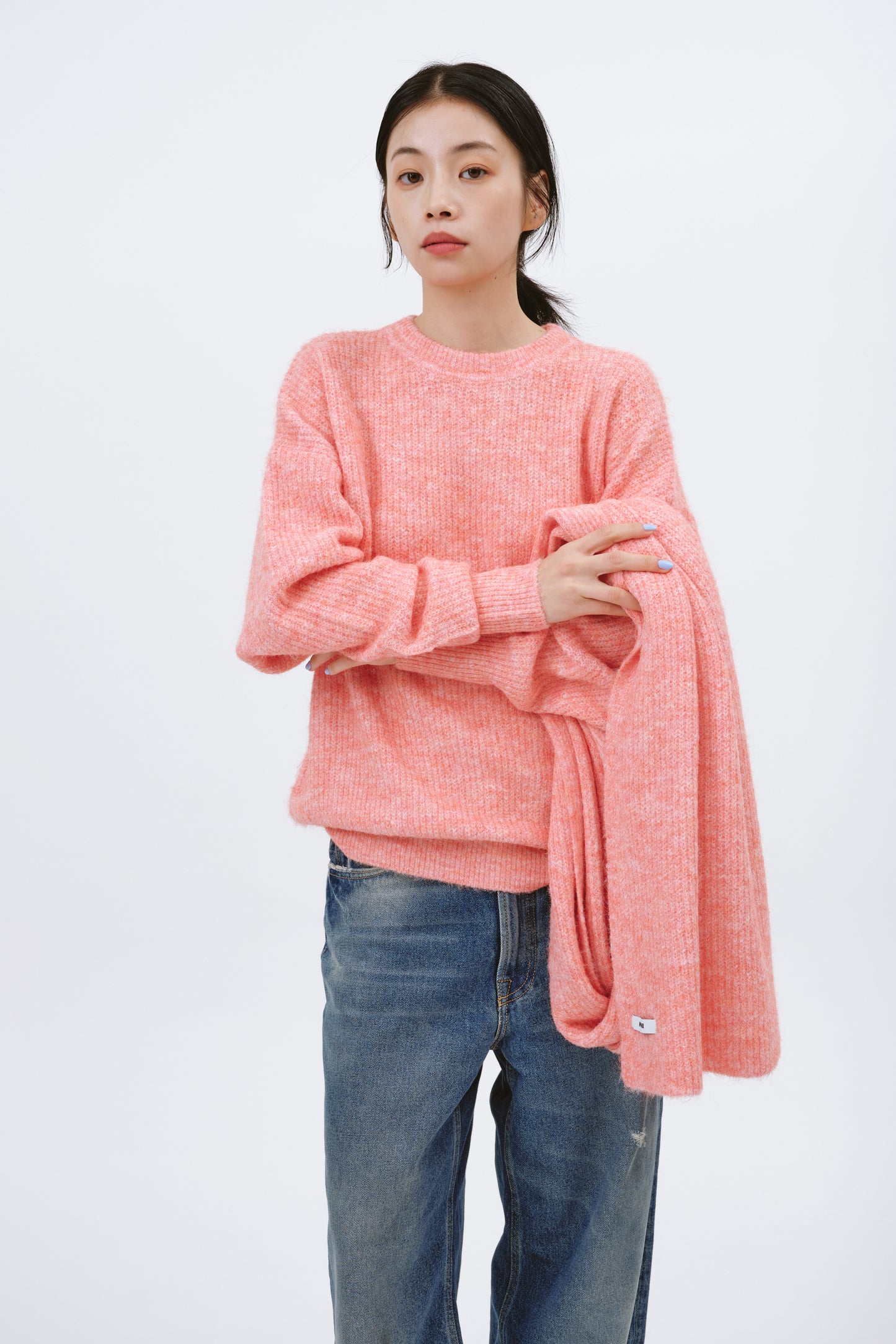 OVER SIZE KNIT WITH MUFFLER/PINK