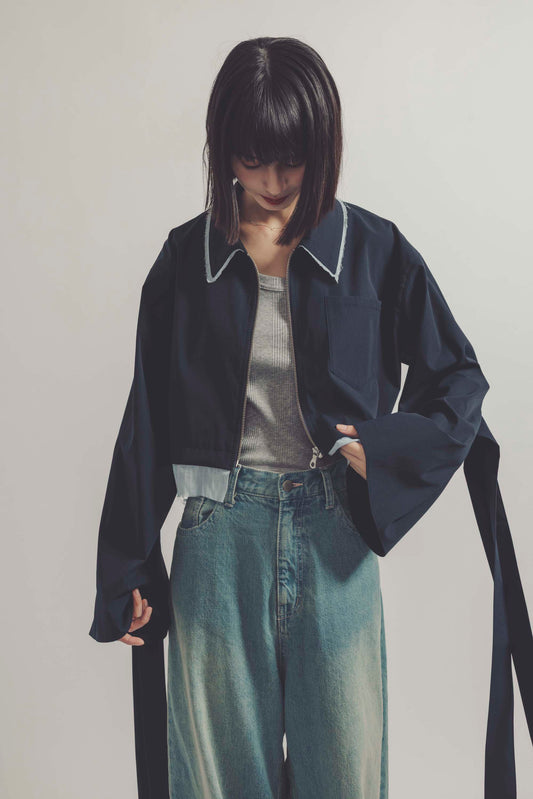 SHORT ZIPPER SHIRT/NAVY