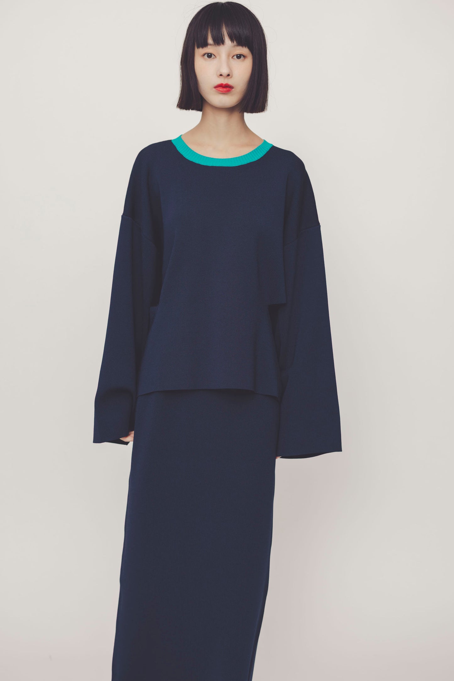 SIDE SLIT KNIT/NAVY