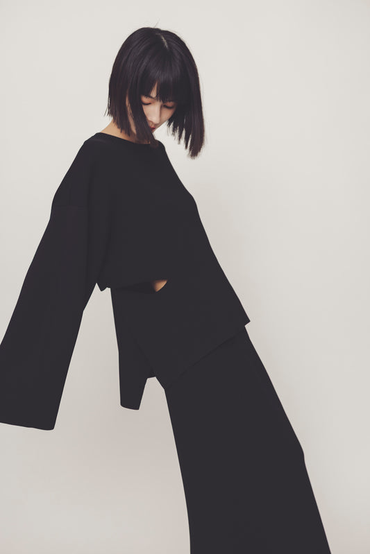 SIDE SLIT KNIT/BLACK