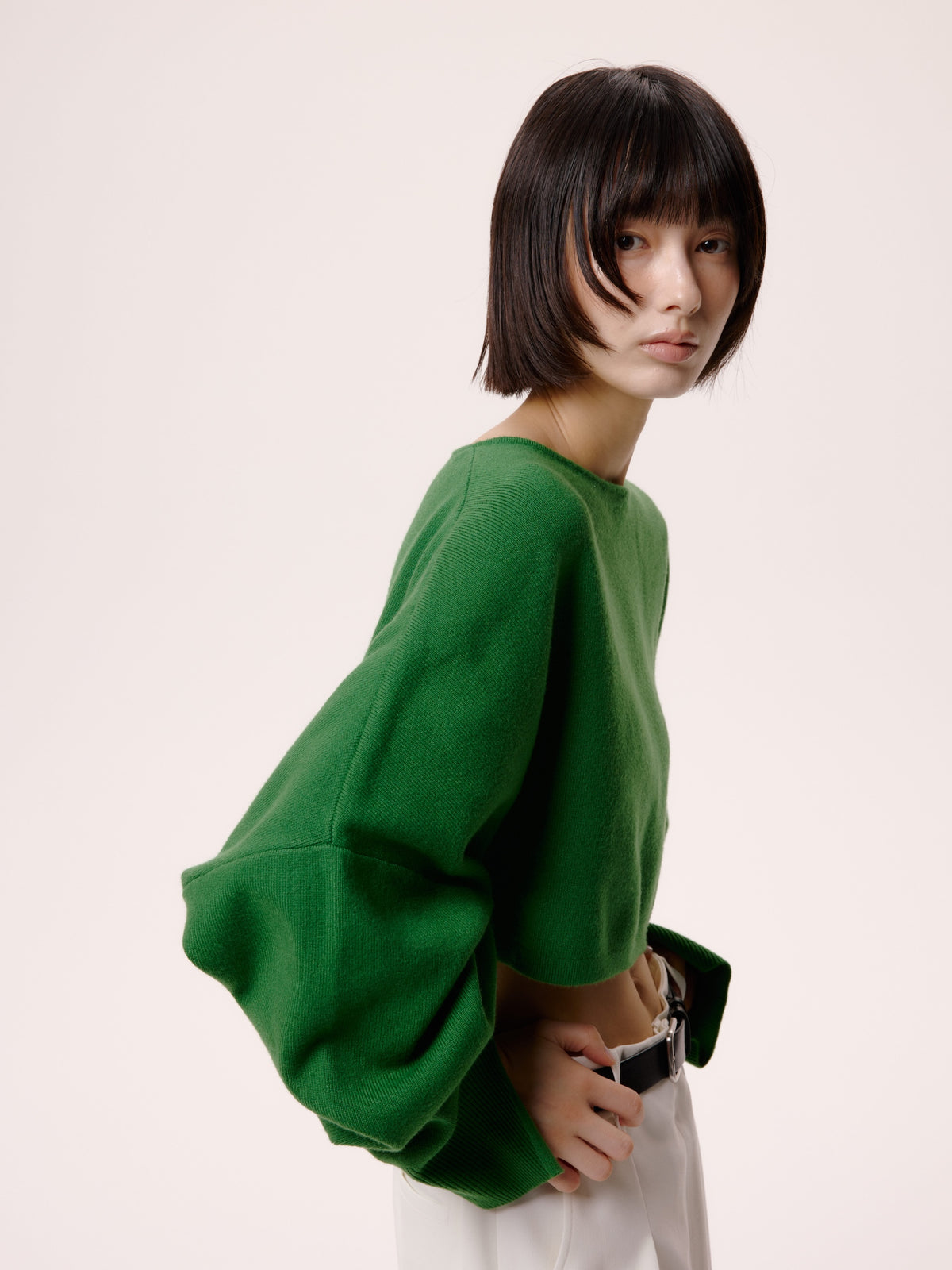 CROPPED BUTTON KNIT/GREEN