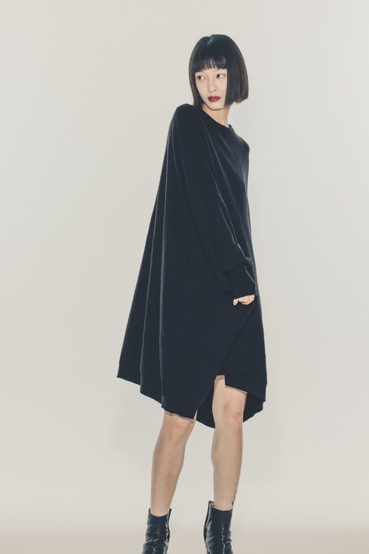 KNIT PONCHO DRESS/BLACK