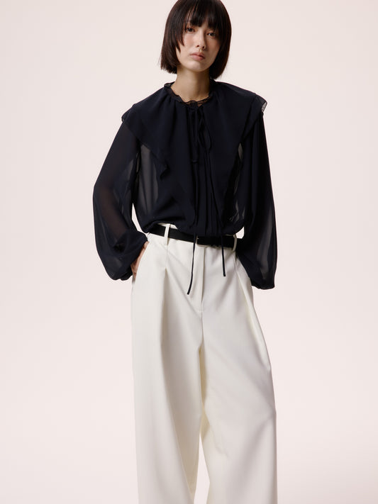LACE FRILL SHEER BLOUSE/NAVY