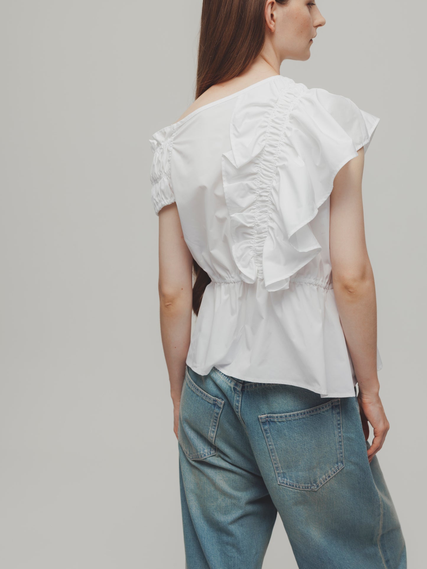 GATHER ONE SHOULDER TOPS/WHITE