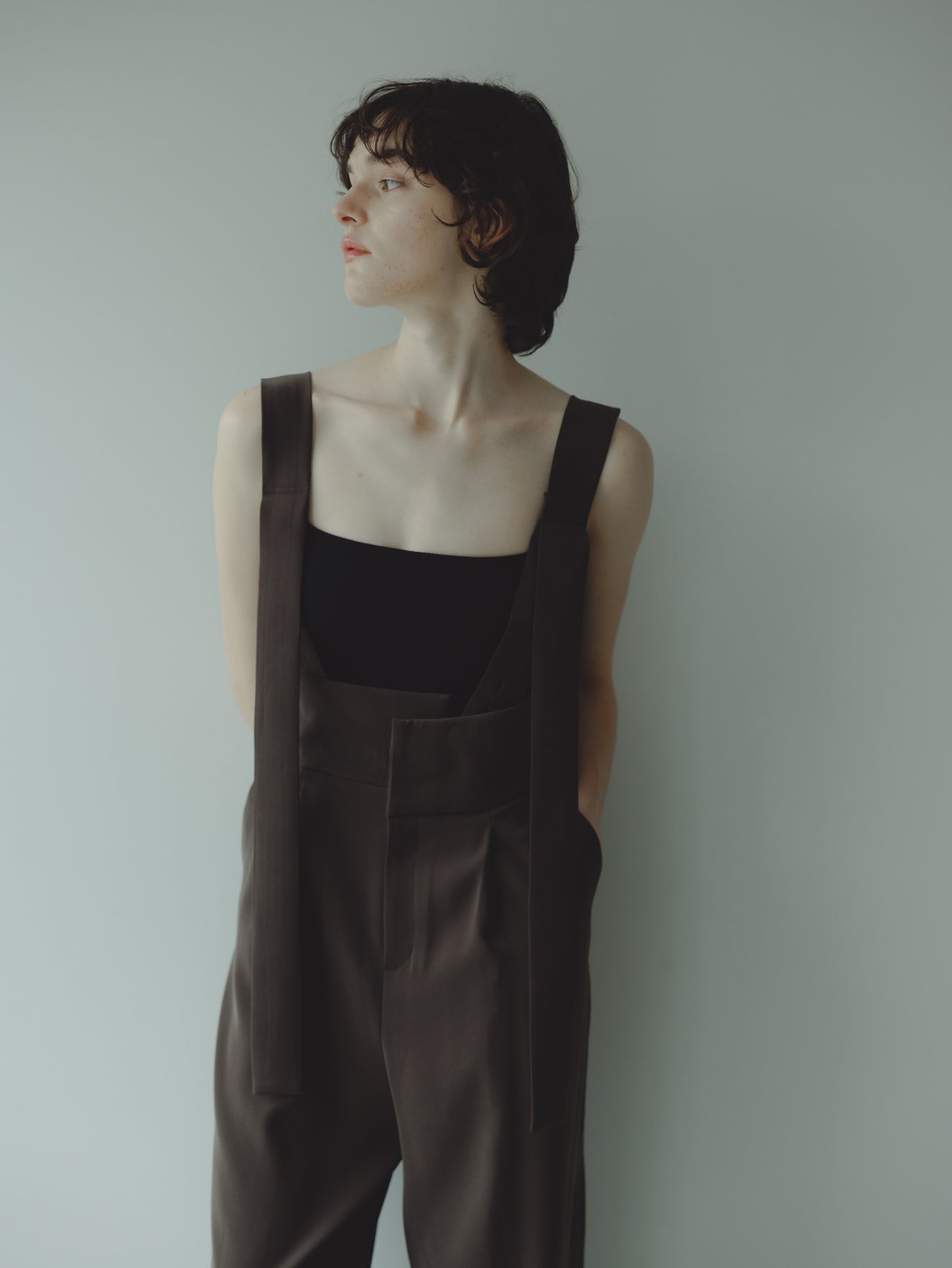 SUSPENDER TROUSERS/BROWN