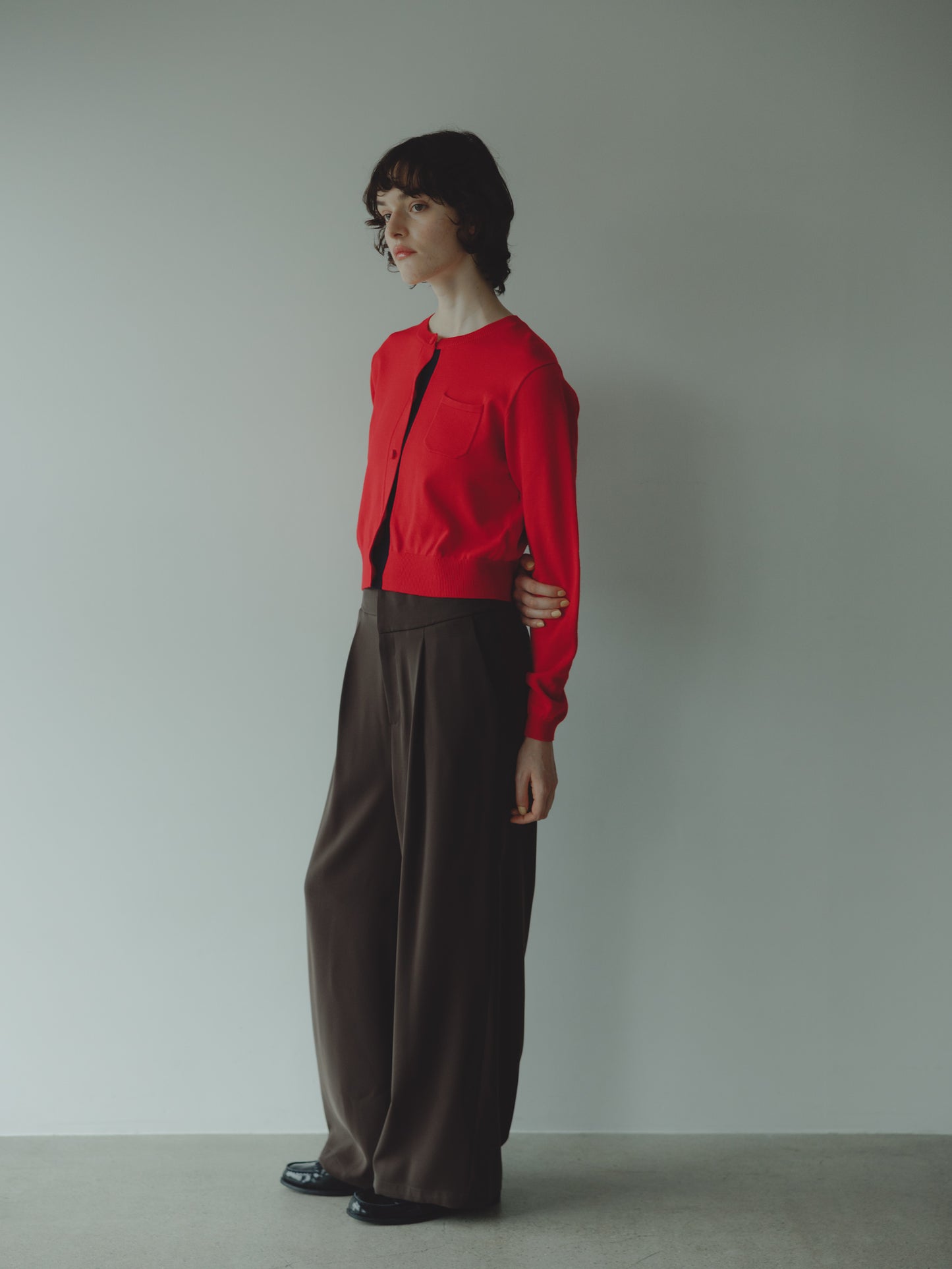 LINE COLOR CARDIGAN/RED