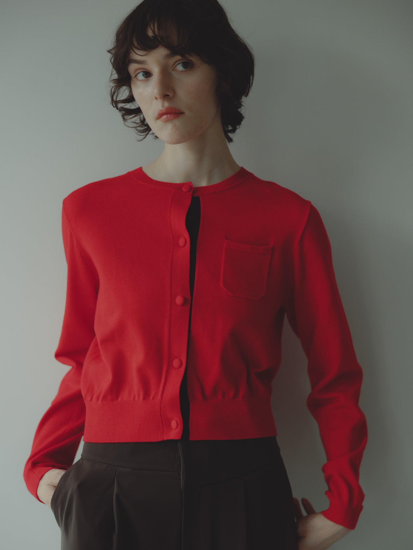 LINE COLOR CARDIGAN/RED