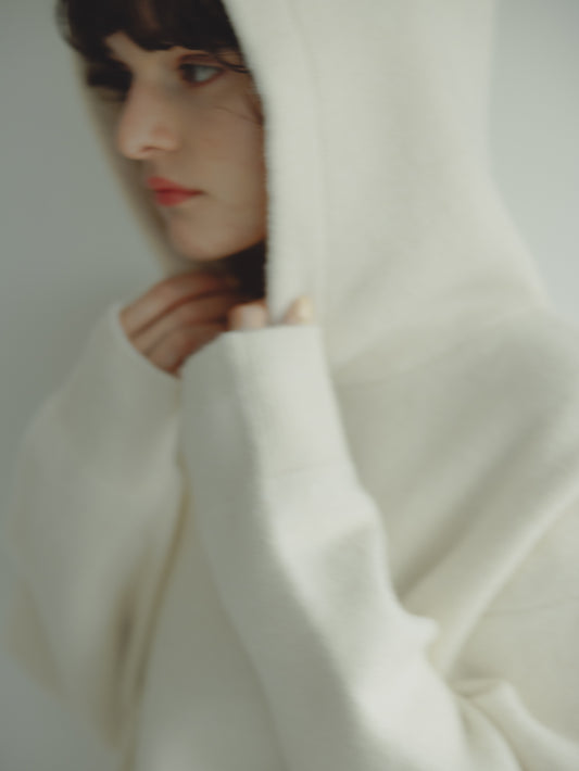 SHORT KNIT HOODIE/WHITE