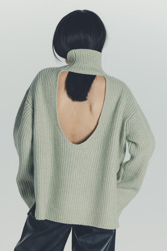 BACK OPEN KNIT/GREEN