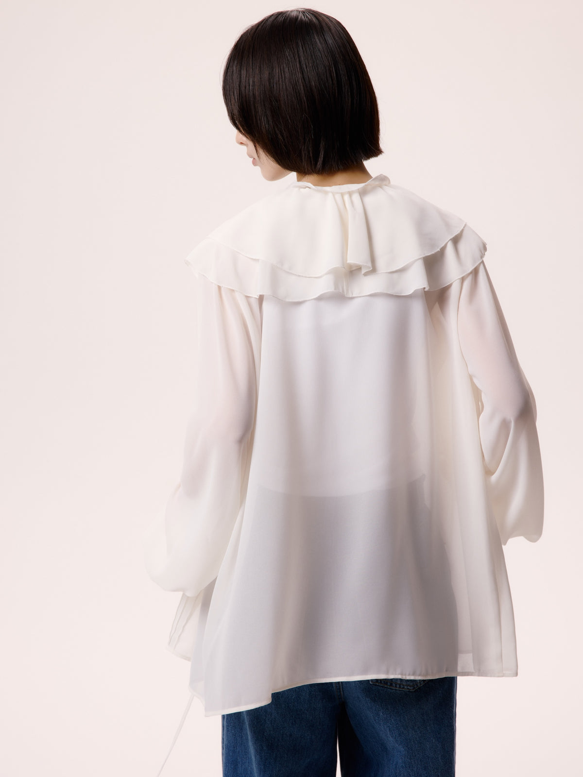 LACE FRILL SHEER BLOUSE/WHITE