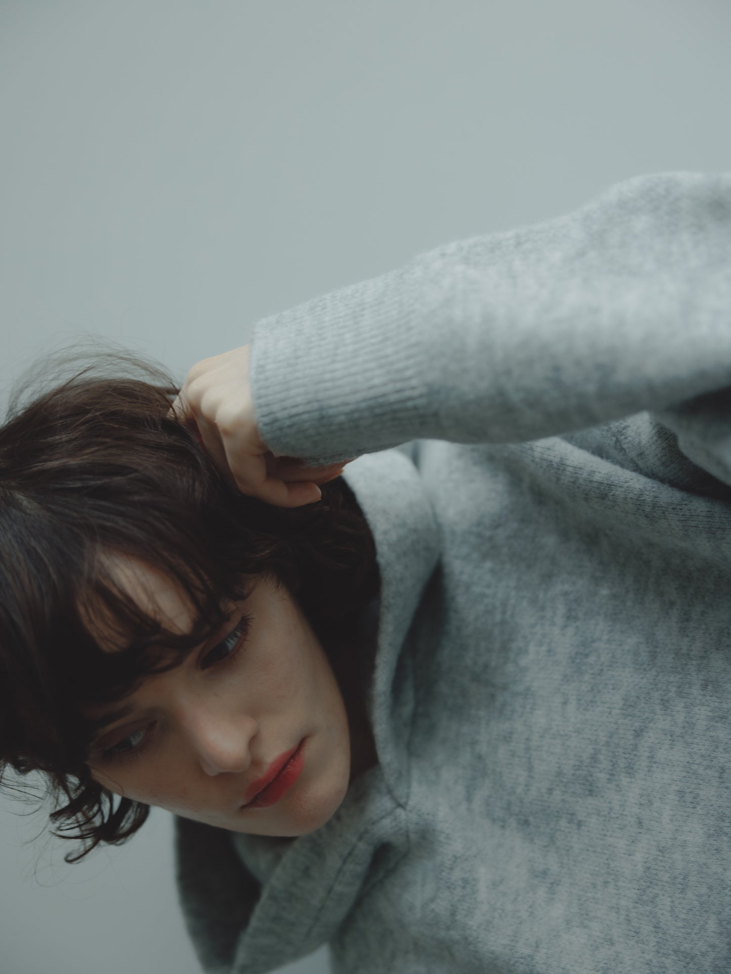 SHORT KNIT HOODIE/GRAY