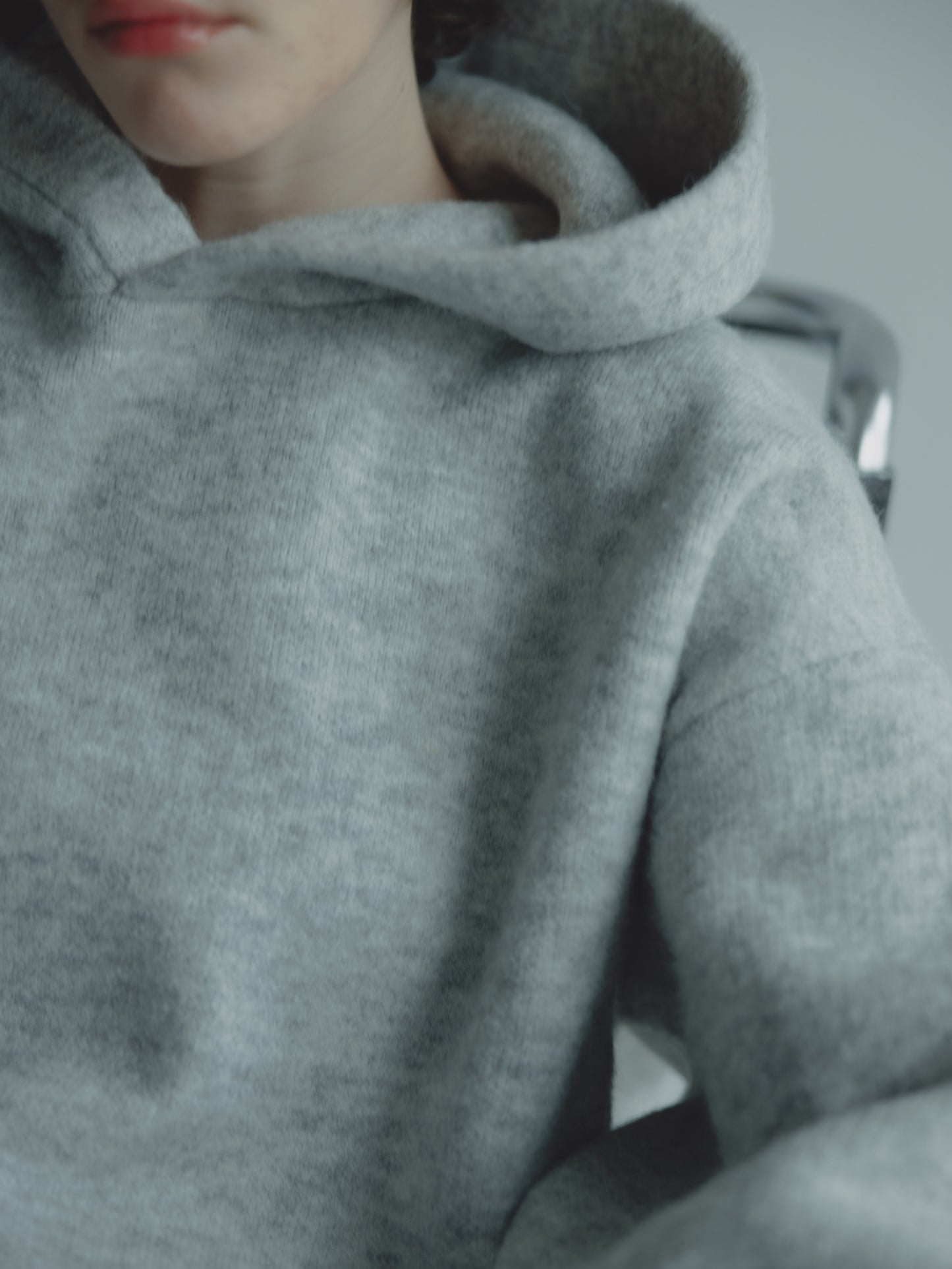 SHORT KNIT HOODIE/GRAY