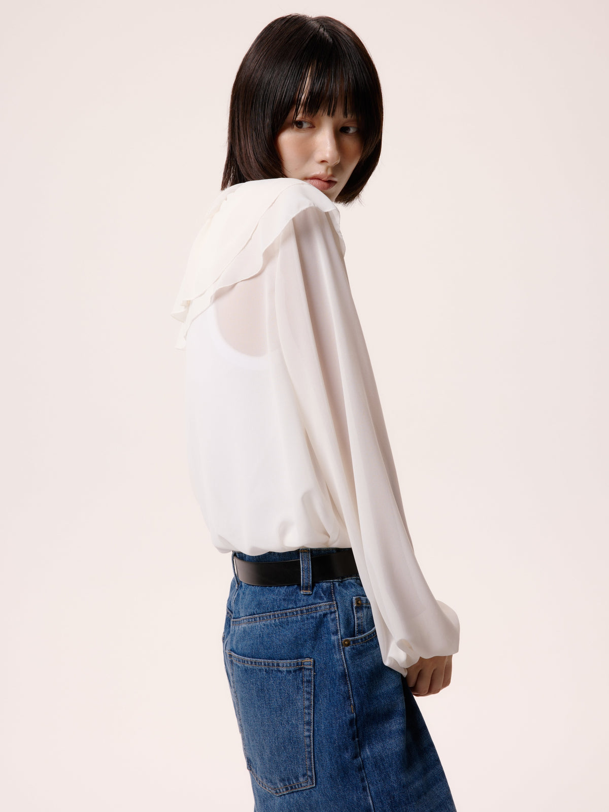 LACE FRILL SHEER BLOUSE/WHITE