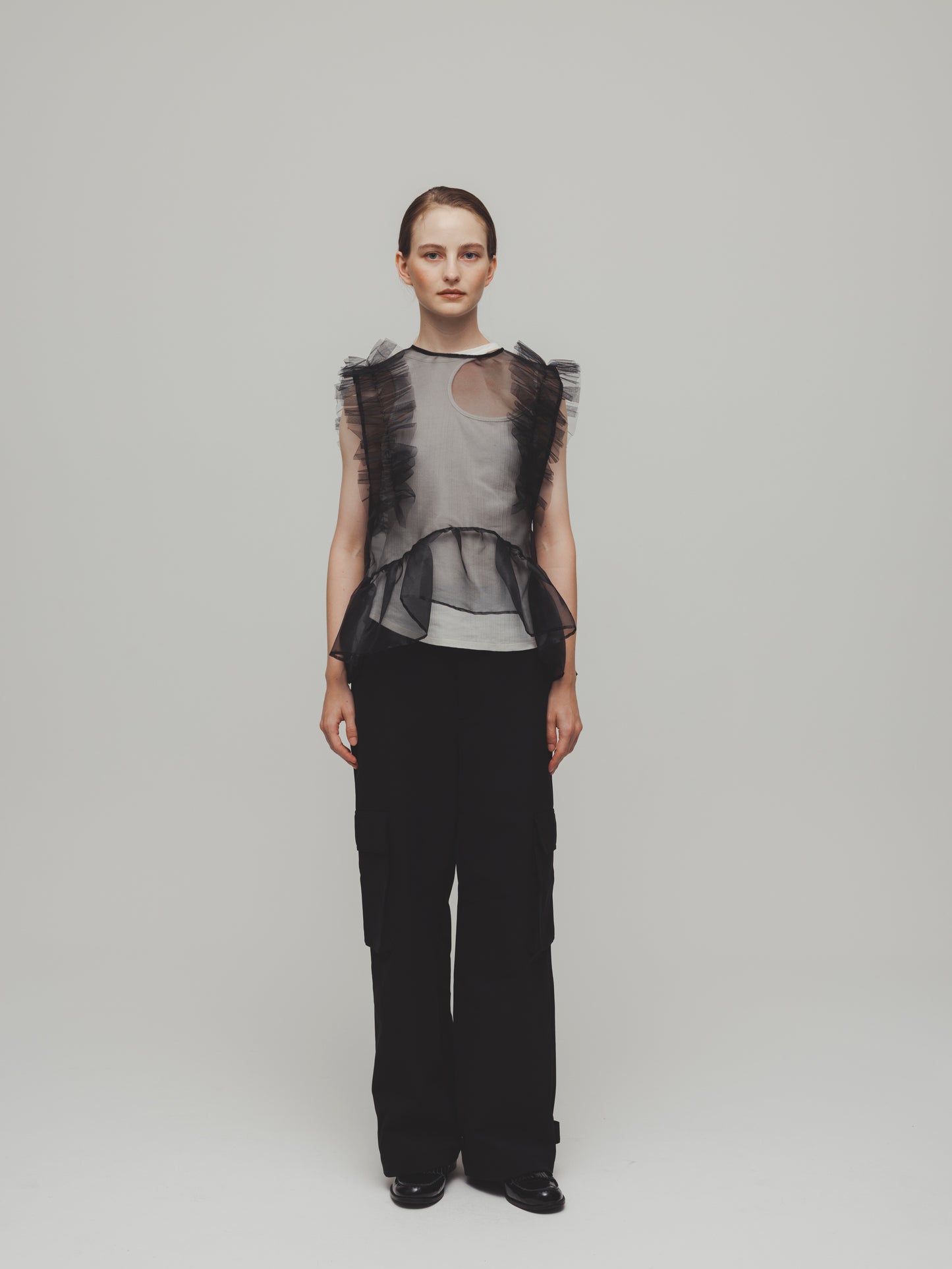 LAYERED ORGANDY TOPS/BLACK