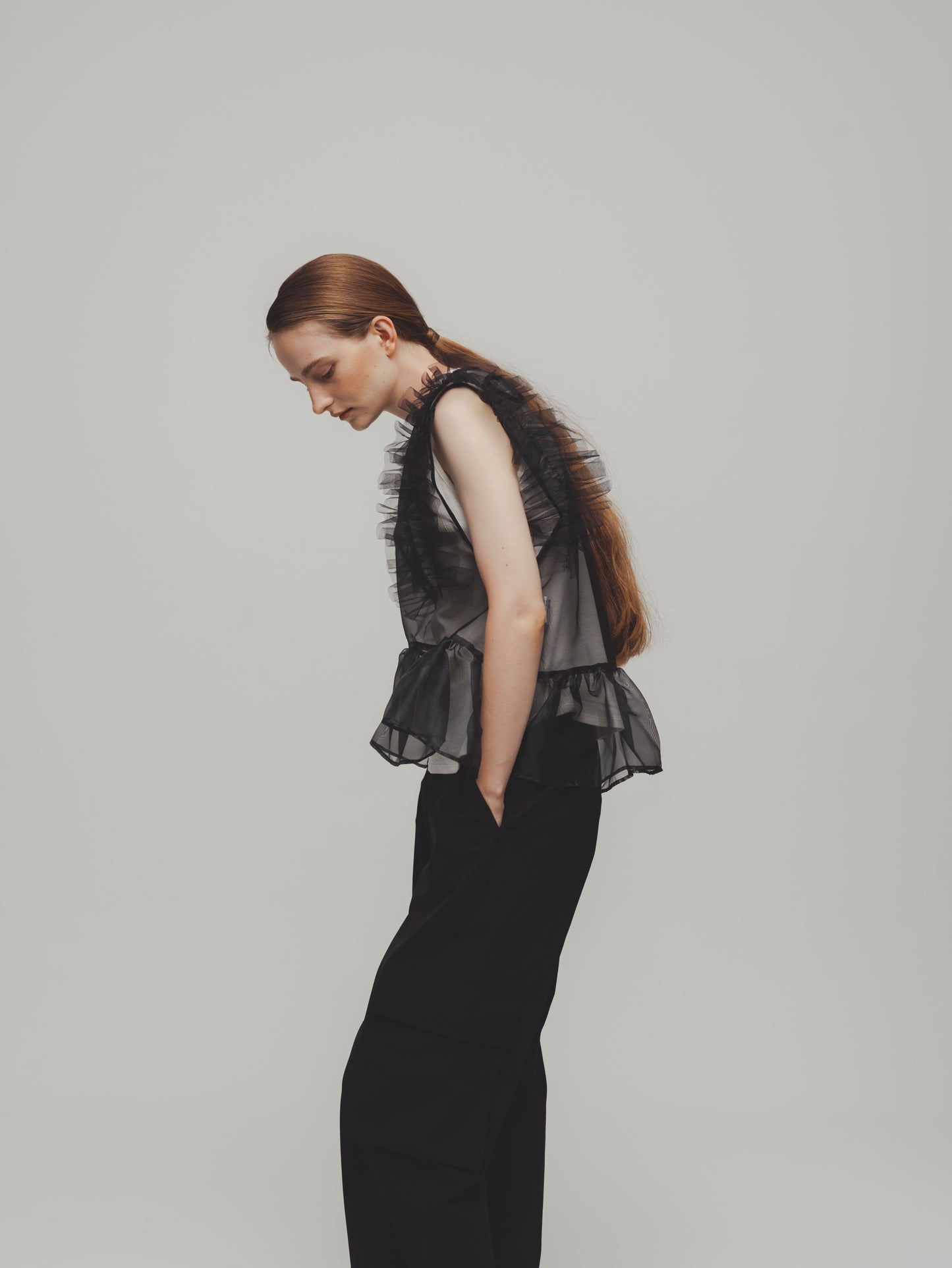 LAYERED ORGANDY TOPS/BLACK