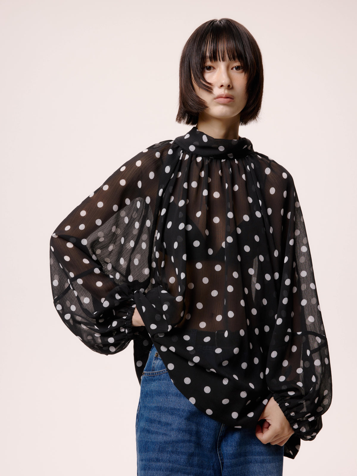 DOT BLOUSESHEER /BLACK