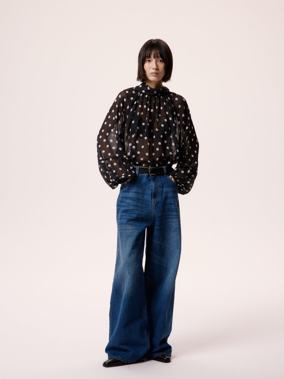 DOT BLOUSESHEER /BLACK