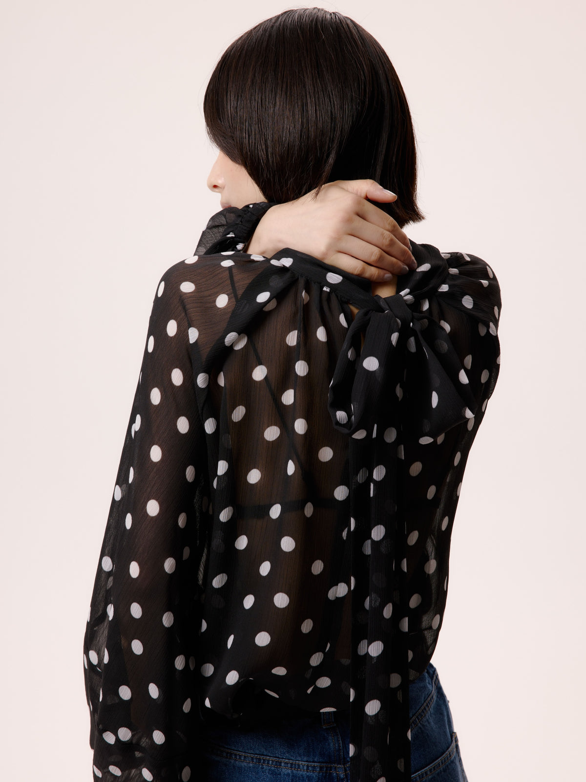 DOT BLOUSESHEER /BLACK