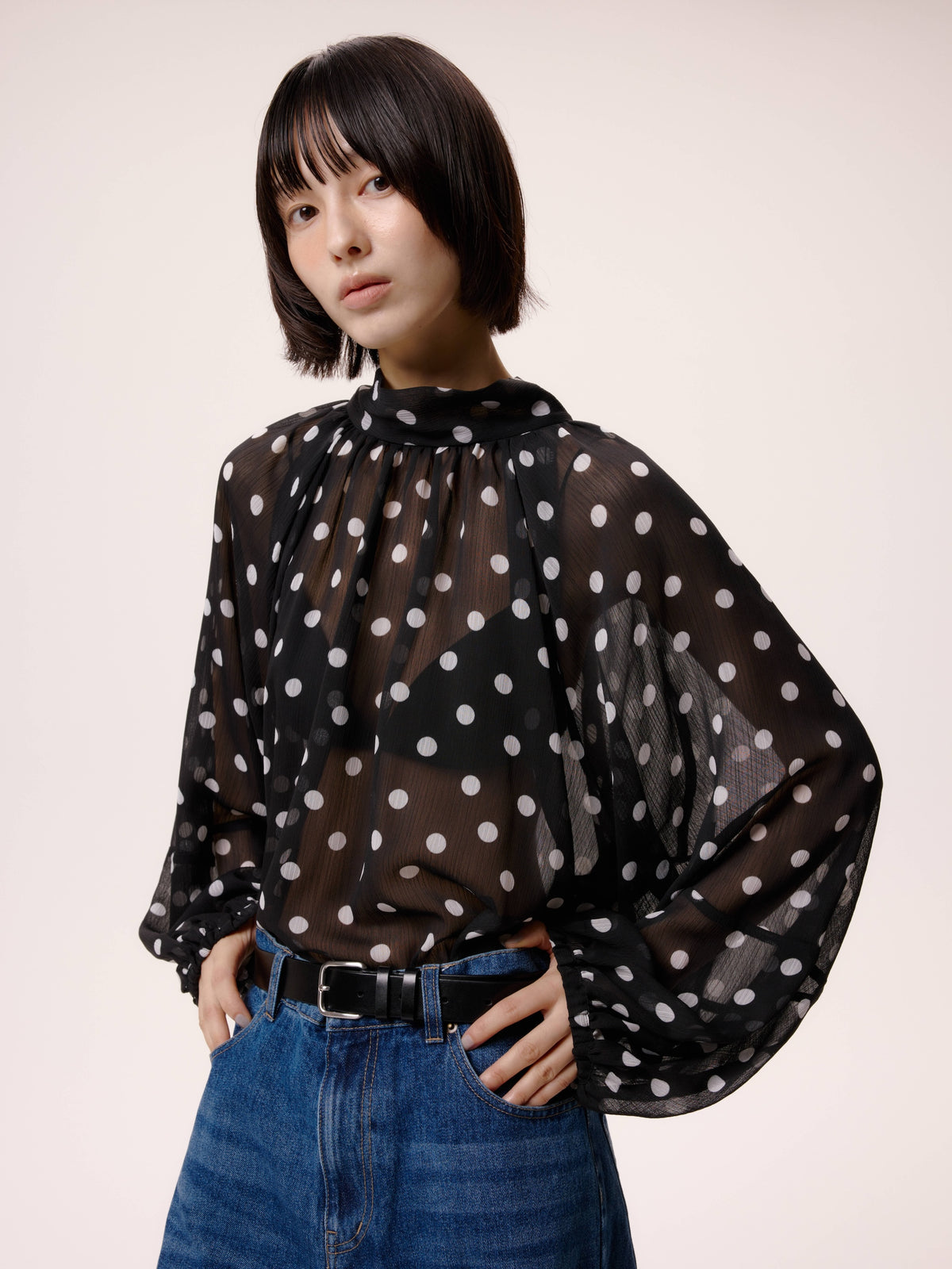 DOT BLOUSESHEER /BLACK
