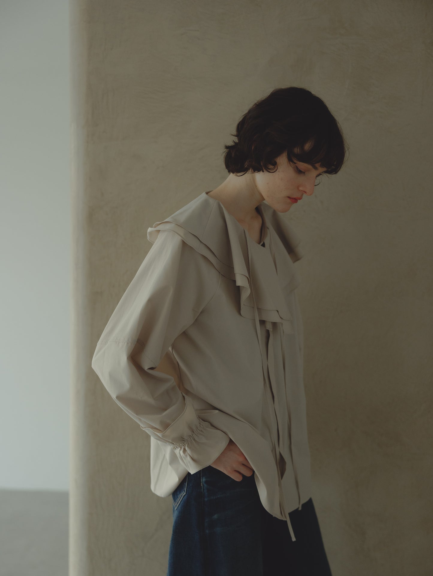 BIG COLLAR FRILL BLOUSE/BEIGE