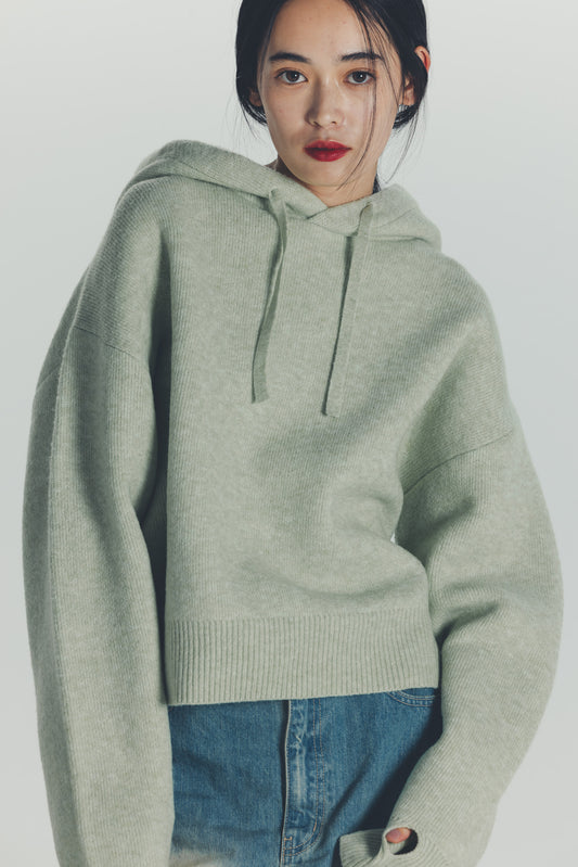 KNIT HOODIE/GREEN