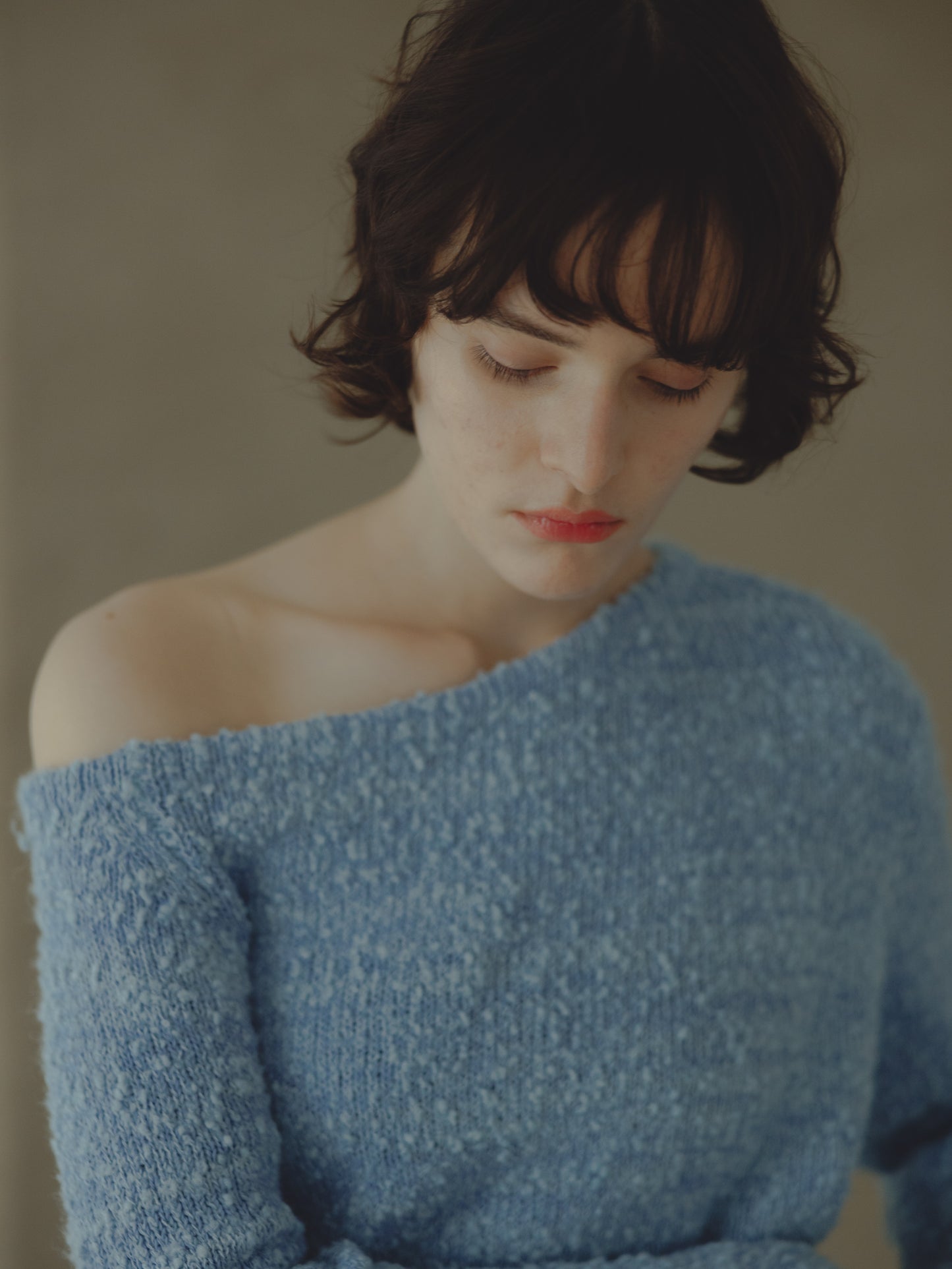 ONE SHOLDER KNIT/BLUE
