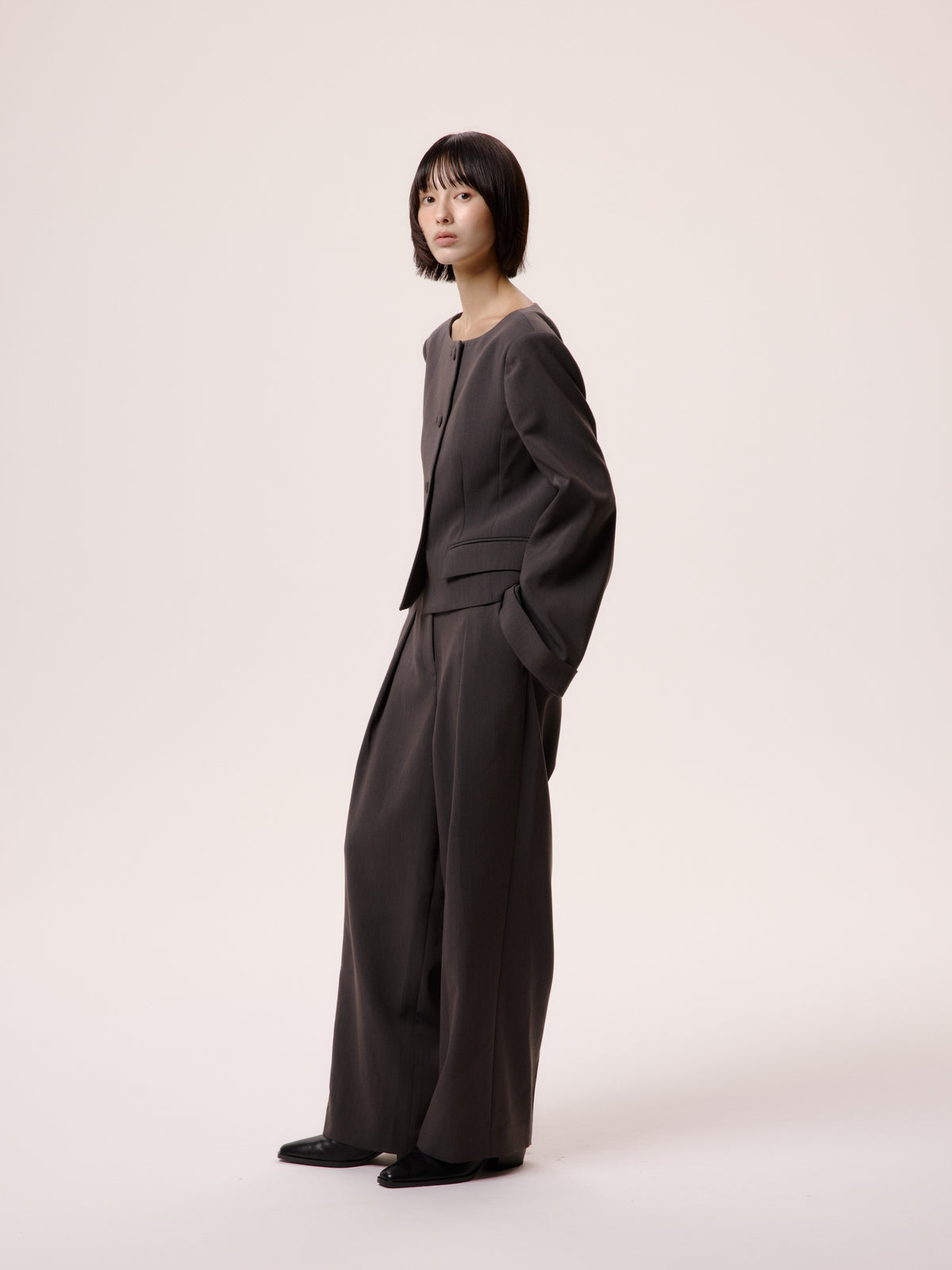 NO COLLAR JACKET/GRY