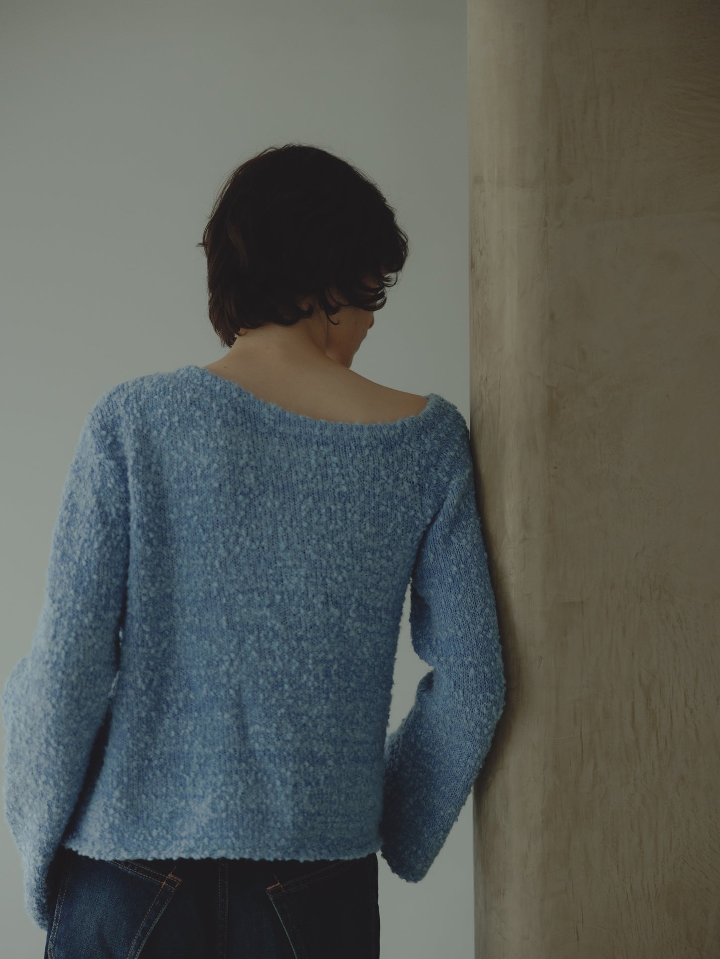 ONE SHOLDER KNIT/BLUE