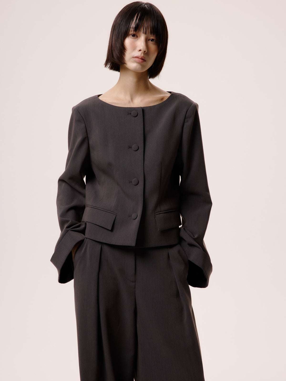 NO COLLAR JACKET/GRY