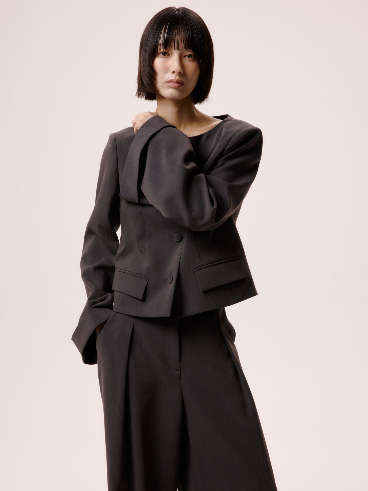 NO COLLAR JACKET/GRY