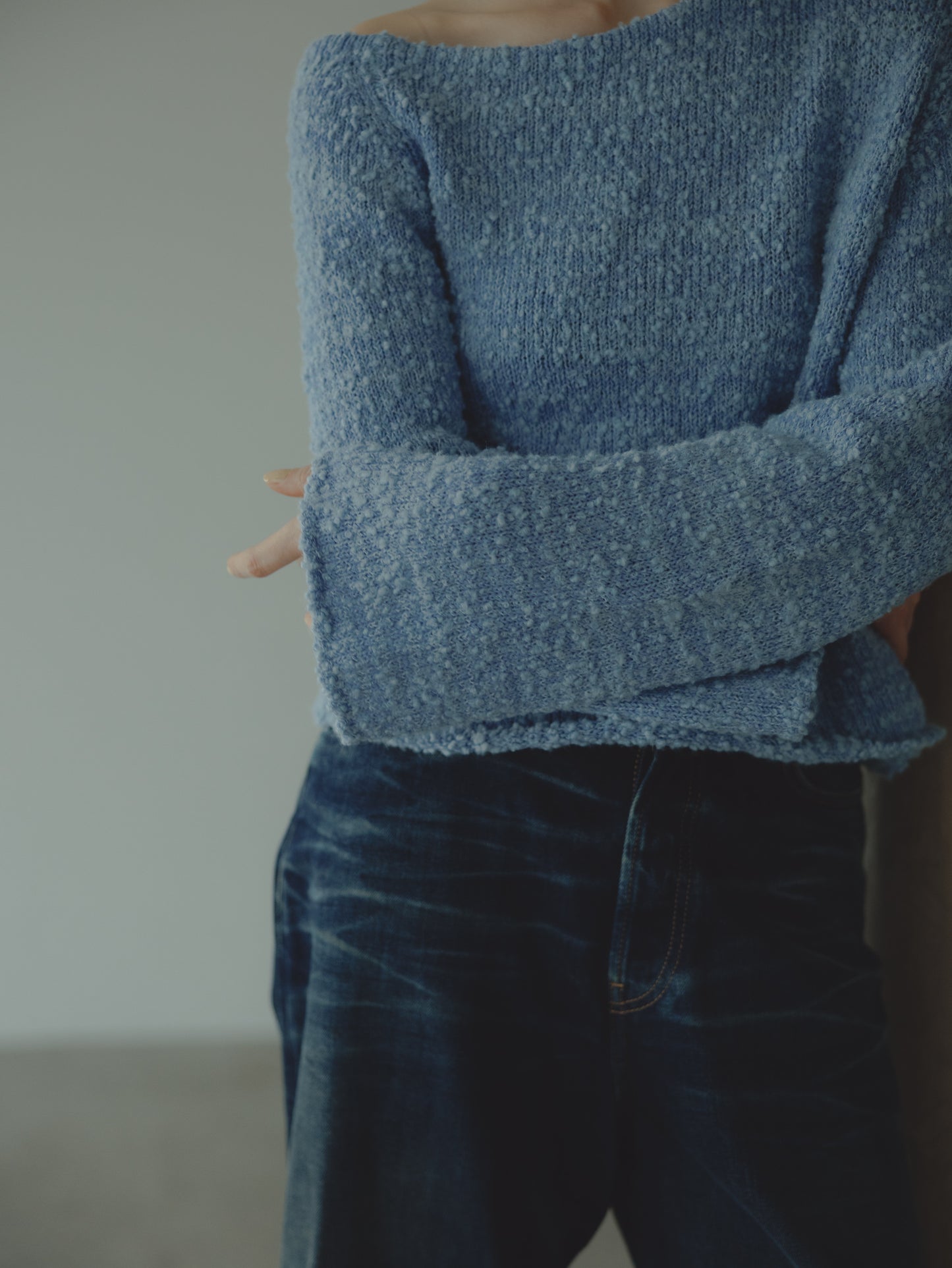 ONE SHOLDER KNIT/BLUE