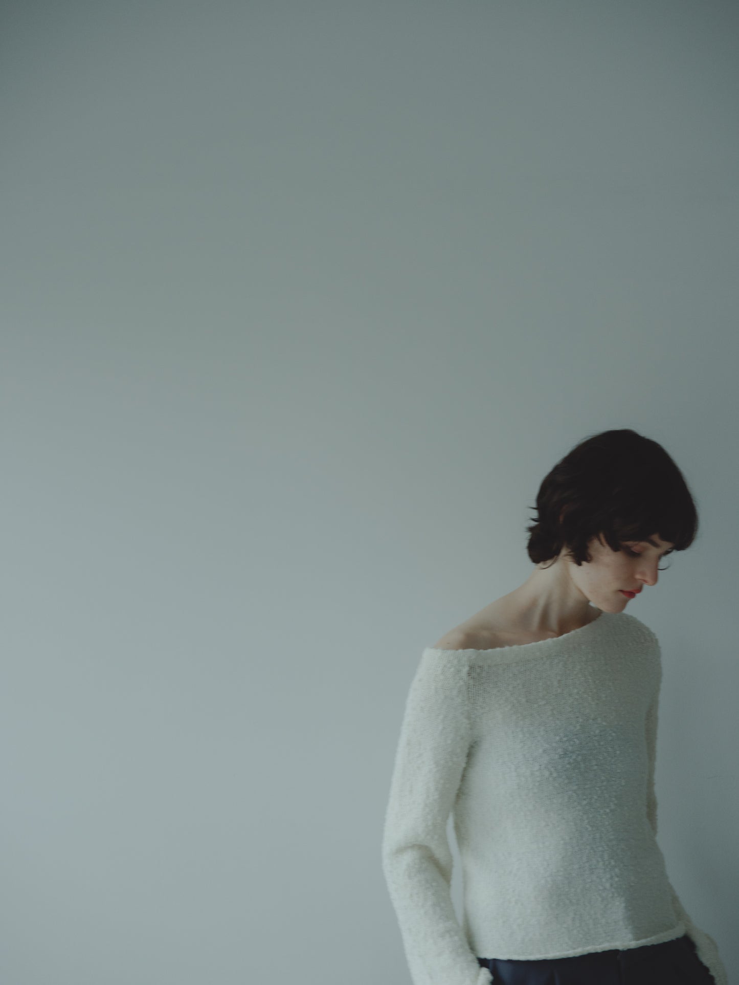 ONE SHOLDER KNIT/WHITE