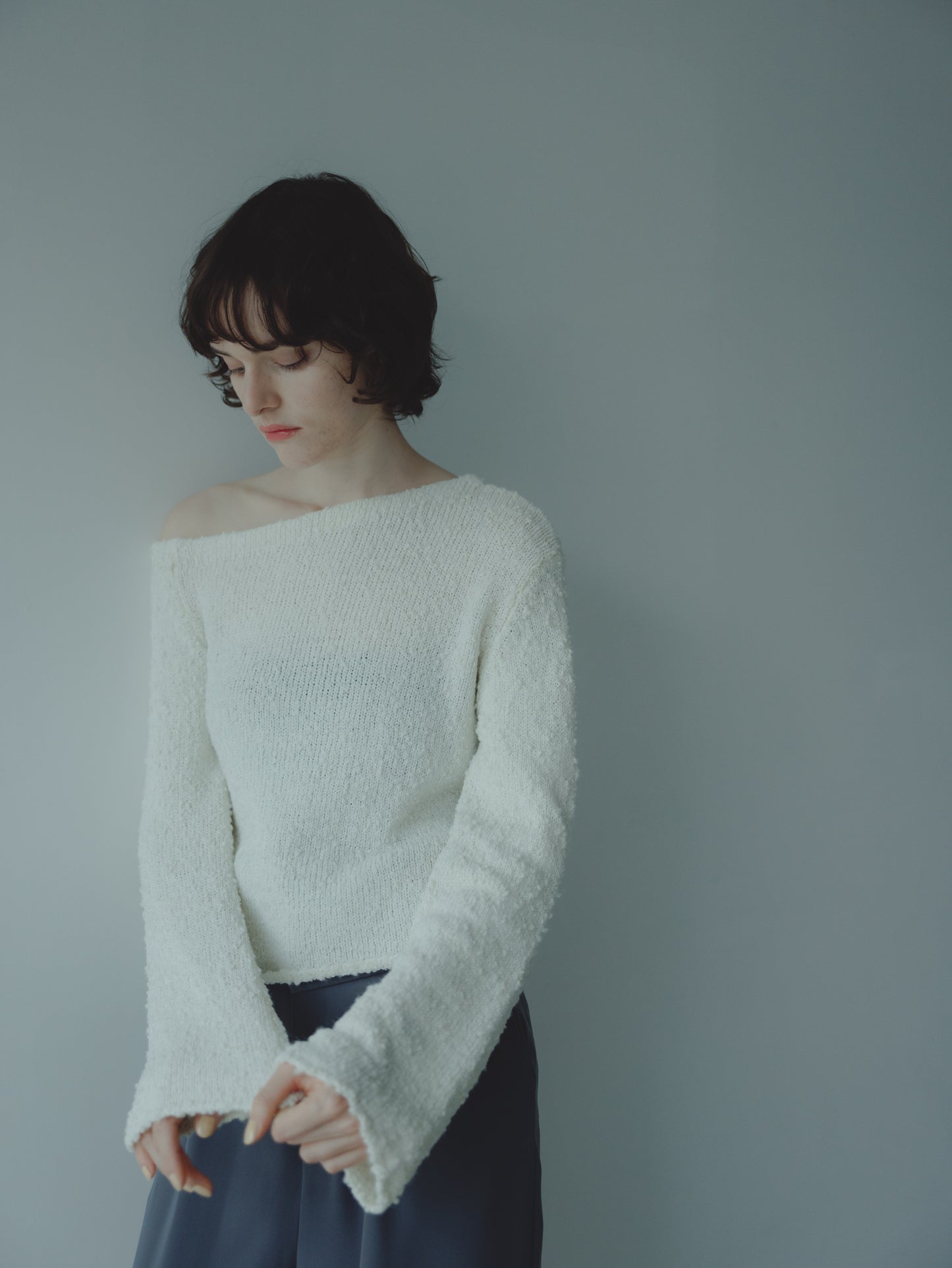 ONE SHOLDER KNIT/WHITE