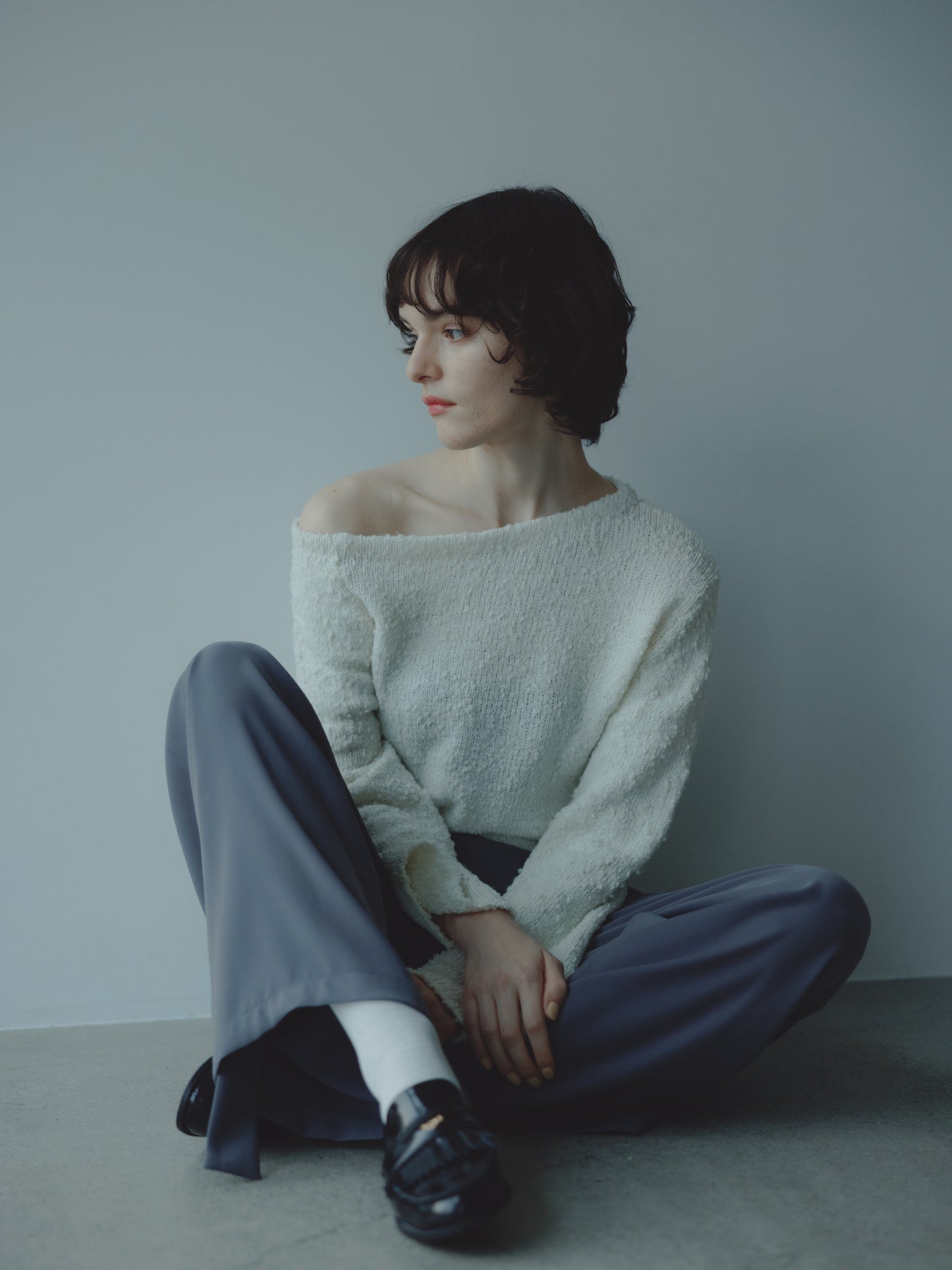 ONE SHOLDER KNIT/WHITE