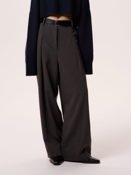 WIDE TUCK PANTS/GRY