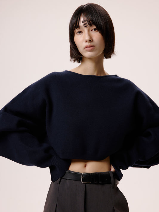 CROPPED BUTTON KNIT/NAVY
